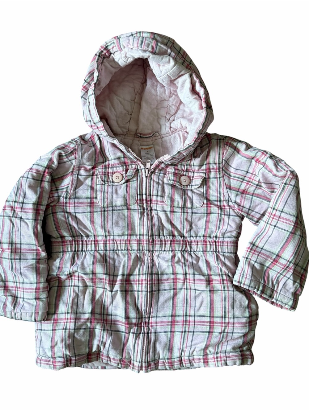 Gymboree Toddler girls Hooded Plaid Puffer Jacket - Pink & White